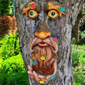 Tree Face Decor - Outdoor Tree Bird Feeder - Old Man Tree Face Decor